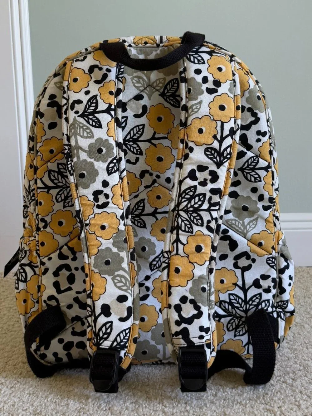 Vera Bradley Yellow and Black Floral Pattern Backpack
